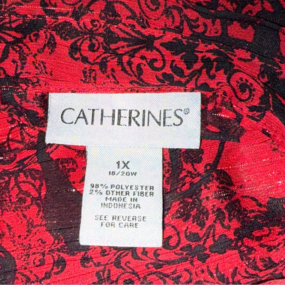Catherines Red Black Sheer Tunic Blouse 1X Plus Size Gothic Boho - Picture 6 of 8